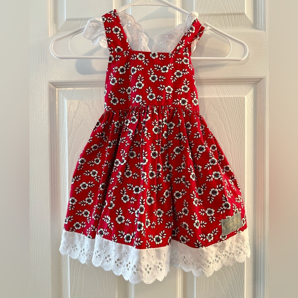 Eleanor Rose Floral Red and White Kids Dress Size 3-4